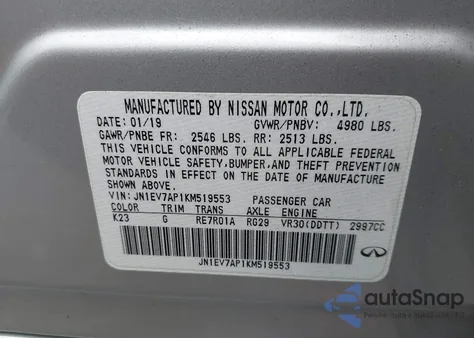 2019 Infiniti Q50 Luxe from USA, damaged, VIN JN1EV7AP1KM519553